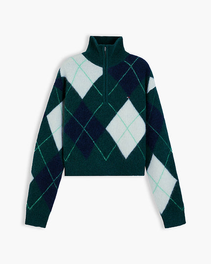 Alpaca Blend Fluffy Cropped Quarter-Zip Jumper - Elegant Green