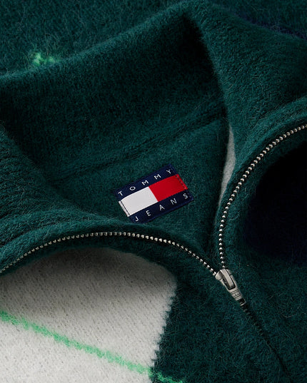 Alpaca Blend Fluffy Cropped Quarter-Zip Jumper - Elegant Green