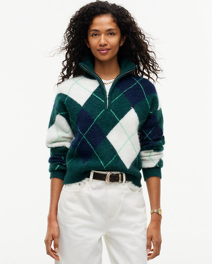 Alpaca Blend Fluffy Cropped Quarter-Zip Jumper - Elegant Green