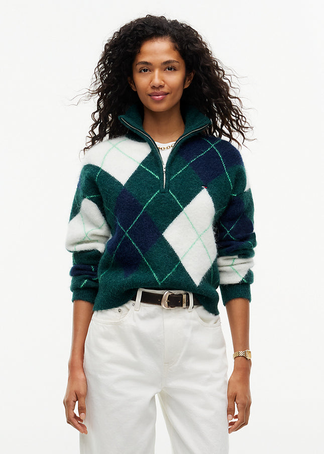 Alpaca Blend Fluffy Cropped Quarter-Zip Jumper - Elegant Green