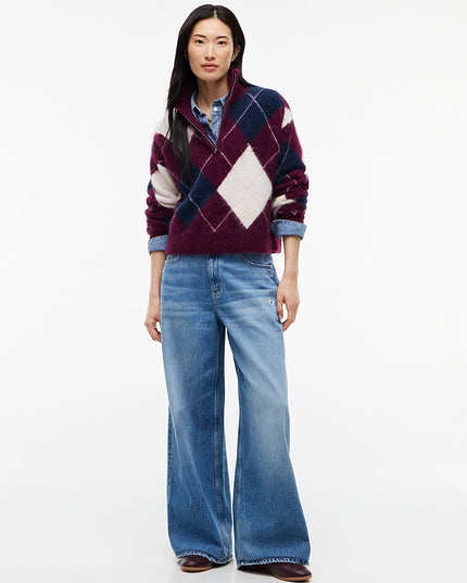 Alpaca Blend Fluffy Cropped Quarter-Zip Jumper - Calpso Berry