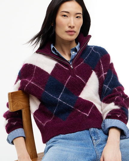 Alpaca Blend Fluffy Cropped Quarter-Zip Jumper - Calpso Berry