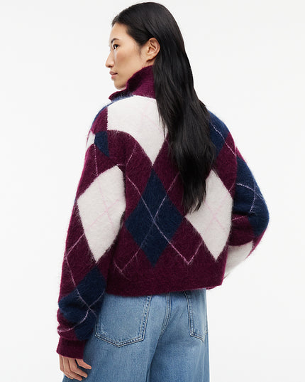 Alpaca Blend Fluffy Cropped Quarter-Zip Jumper - Calpso Berry