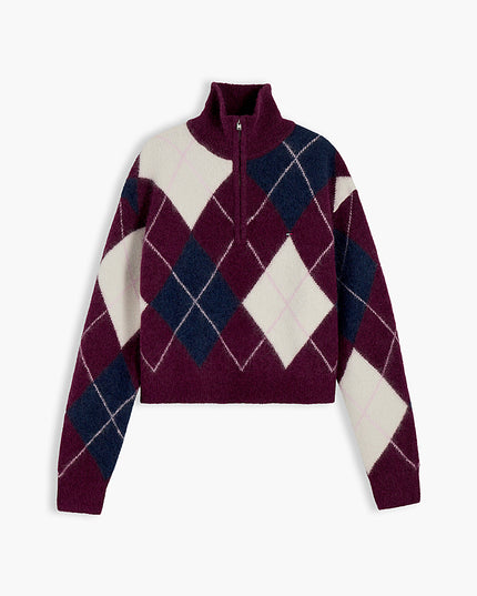 Alpaca Blend Fluffy Cropped Quarter-Zip Jumper - Calpso Berry
