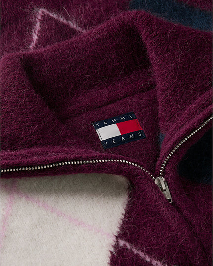 Alpaca Blend Fluffy Cropped Quarter-Zip Jumper - Calpso Berry