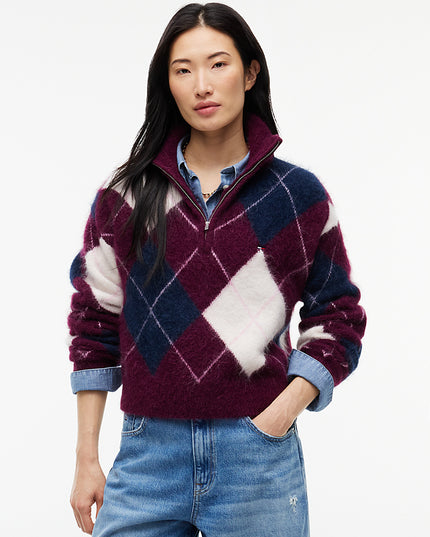 Alpaca Blend Fluffy Cropped Quarter-Zip Jumper - Calpso Berry