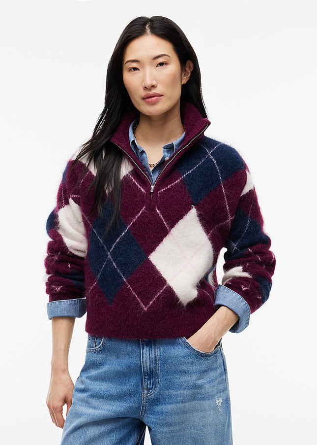 Alpaca Blend Fluffy Cropped Quarter-Zip Jumper - Calpso Berry