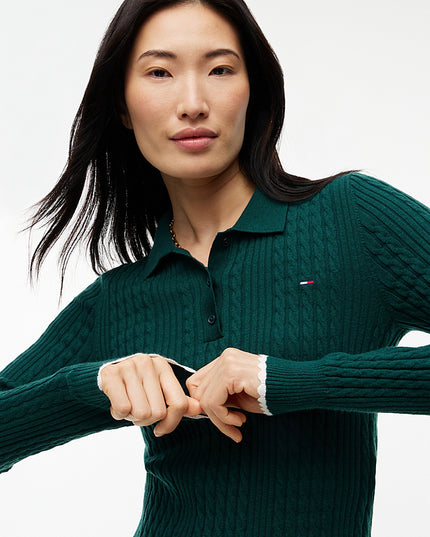 Micro Cable Knit Slim Polo Jumper