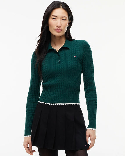 Micro Cable Knit Slim Polo Jumper