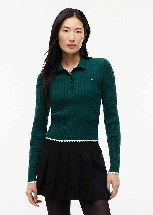 Micro Cable Knit Slim Polo Jumper