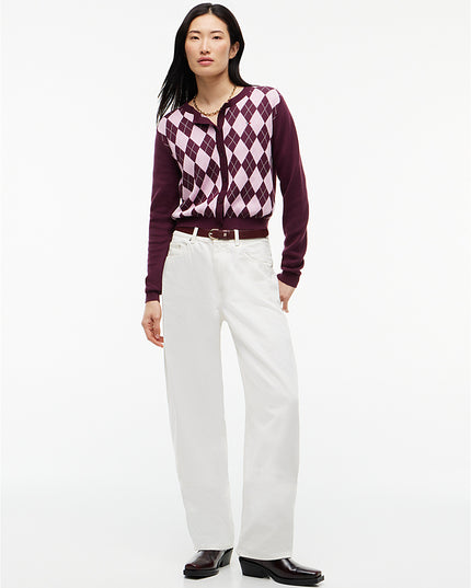 Argyle Crew Neck Cardigan - Calyso Berry/Argyle