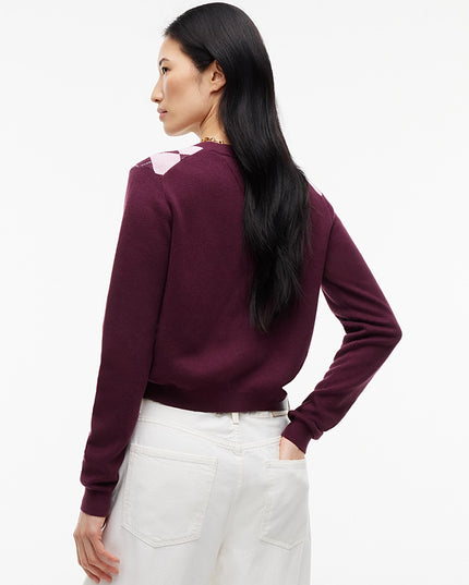 Argyle Crew Neck Cardigan - Calyso Berry/Argyle
