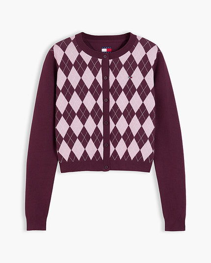 Argyle Crew Neck Cardigan - Calyso Berry/Argyle