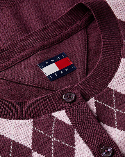 Argyle Crew Neck Cardigan - Calyso Berry/Argyle