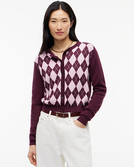 Argyle Crew Neck Cardigan - Calyso Berry/Argyle
