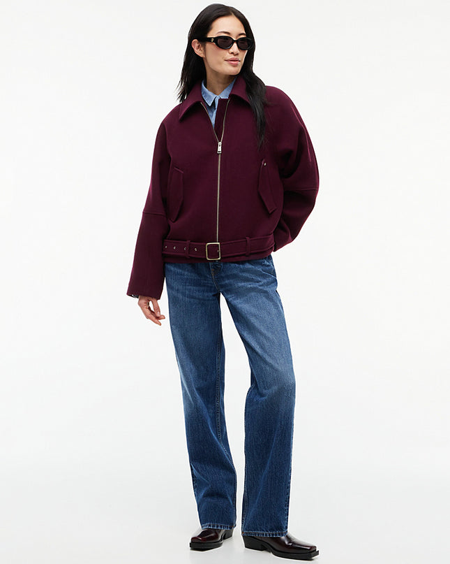 Wool Blend Belted Relaxed Jacket - Calypso Berry