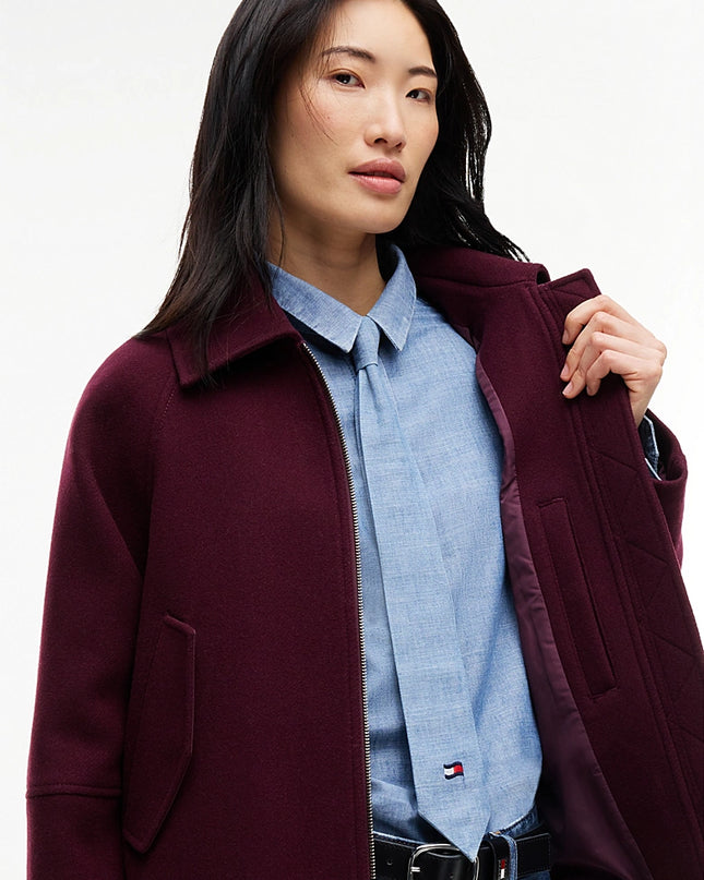 Wool Blend Belted Relaxed Jacket - Calypso Berry