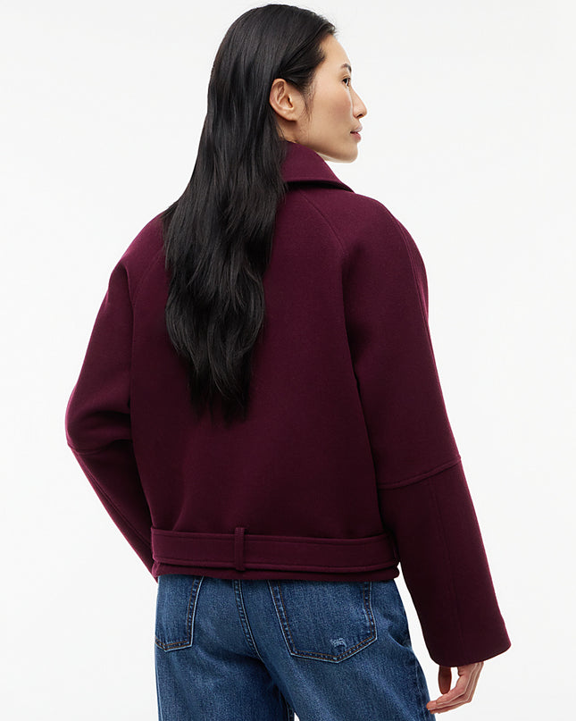 Wool Blend Belted Relaxed Jacket - Calypso Berry