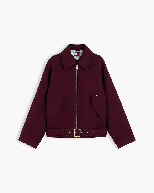 Wool Blend Belted Relaxed Jacket - Calypso Berry