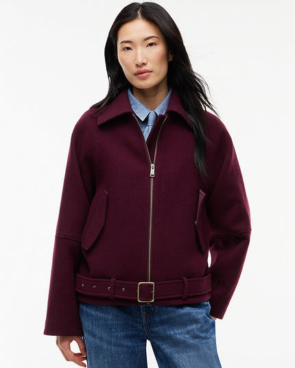 Wool Blend Belted Relaxed Jacket - Calypso Berry