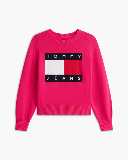 Tommy Flag Relaxed Crew Neck Jumper - Bright Cerise Pink