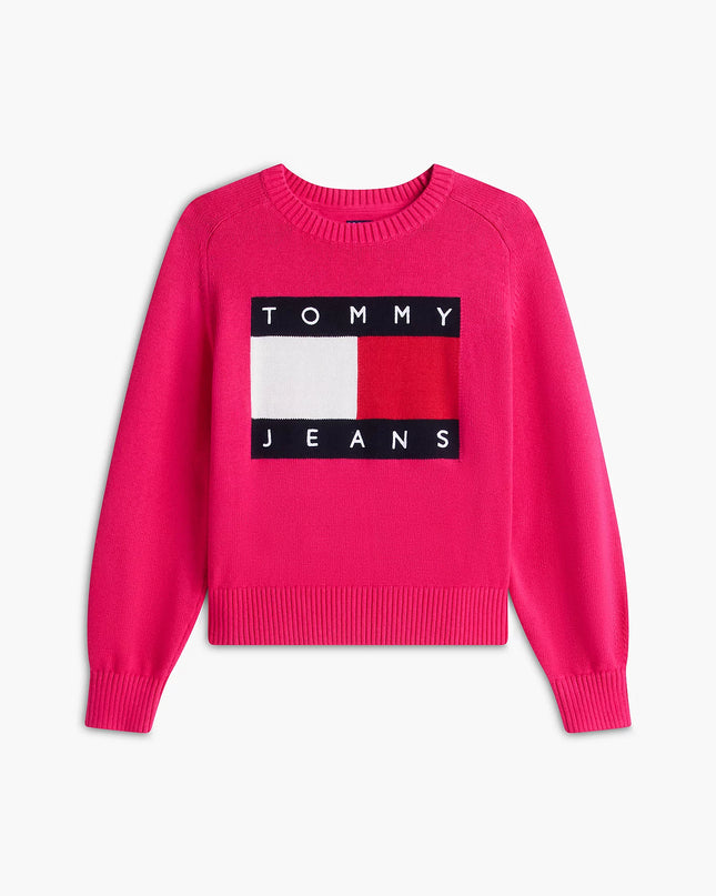 Tommy Flag Relaxed Crew Neck Jumper - Bright Cerise Pink