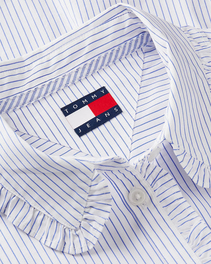 Relaxed Fit Ruffle Poplin Shirt - Blue Stripe