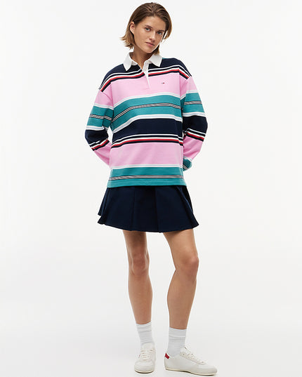 Mixed Stripe Relaxed Rugby Shirt - Pink Daisy / Multi Stripe