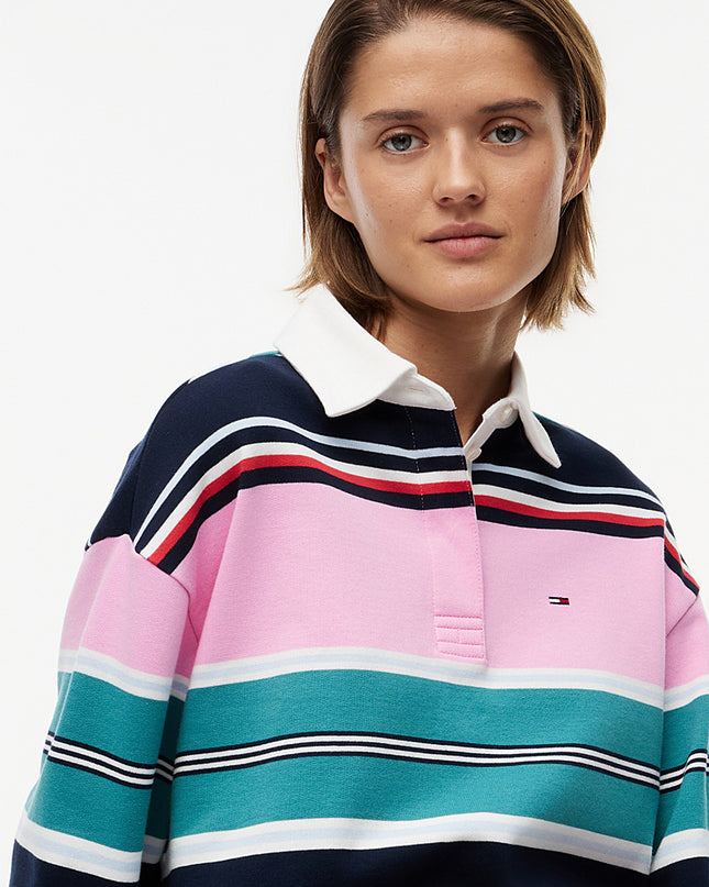 Mixed Stripe Relaxed Rugby Shirt - Pink Daisy / Multi Stripe