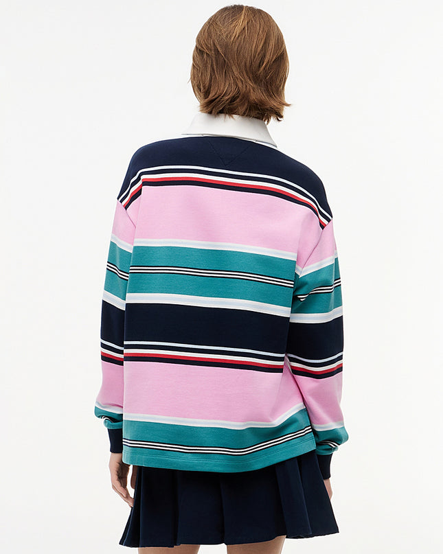 Mixed Stripe Relaxed Rugby Shirt - Pink Daisy / Multi Stripe