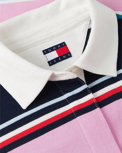 Mixed Stripe Relaxed Rugby Shirt - Pink Daisy / Multi Stripe