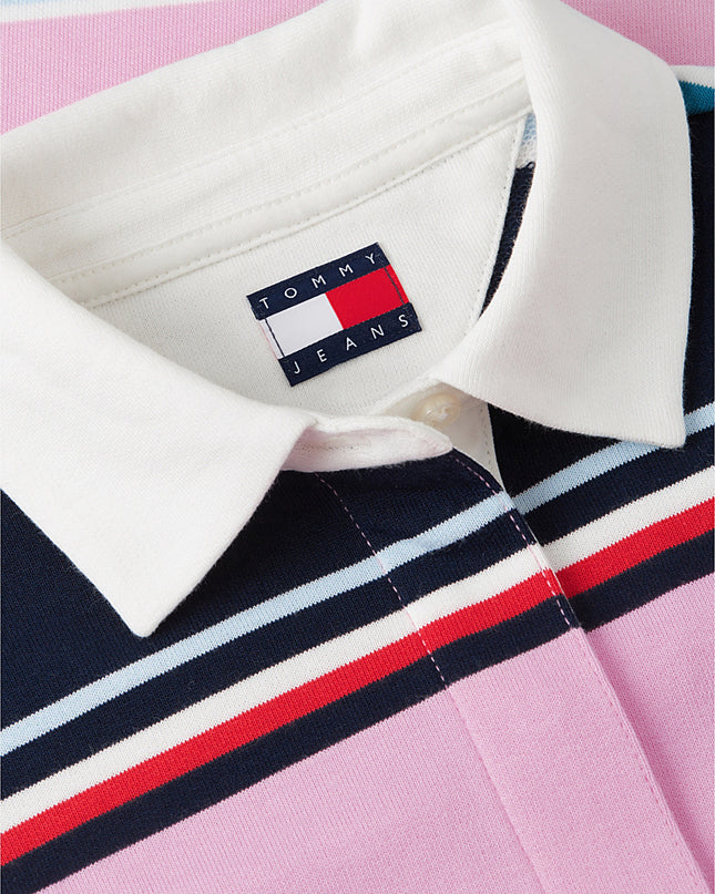 Mixed Stripe Relaxed Rugby Shirt - Pink Daisy / Multi Stripe