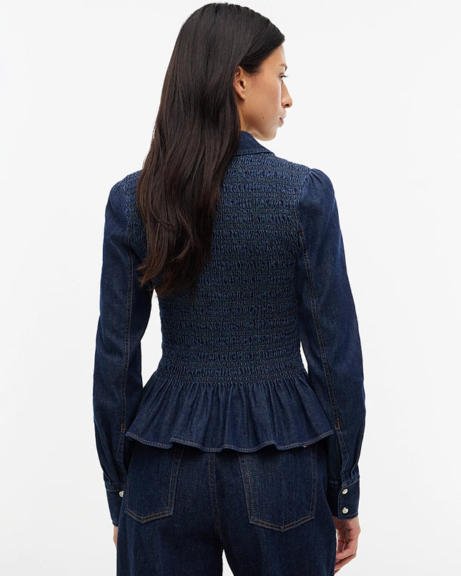 Smock Chambray Peplum Shirt - Denim Dark