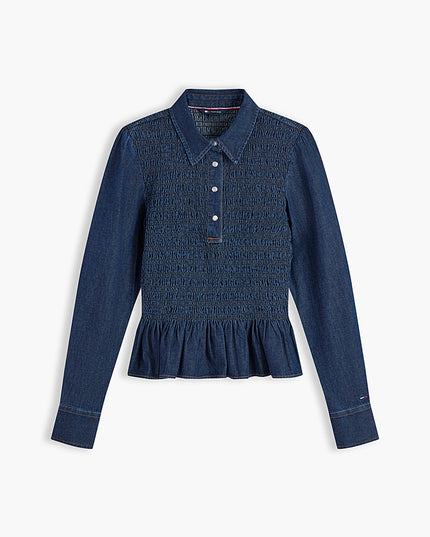 Smock Chambray Peplum Shirt - Denim Dark
