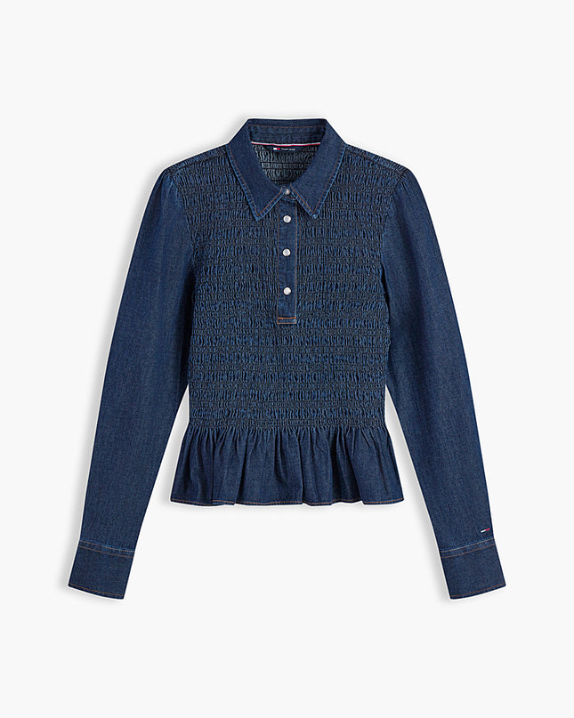 Smock Chambray Peplum Shirt - Denim Dark