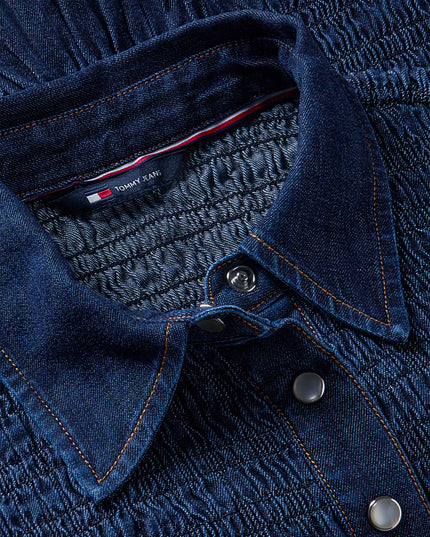 Smock Chambray Peplum Shirt - Denim Dark