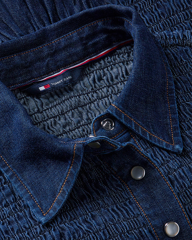 Smock Chambray Peplum Shirt - Denim Dark