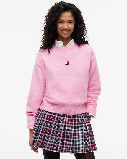 Tommy Badge Fluffy Jumper With Alpaca - Pink Sugar