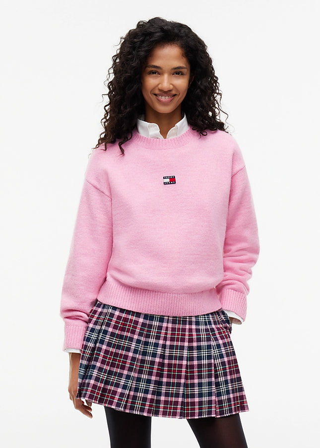 Tommy Badge Fluffy Jumper With Alpaca - Pink Sugar