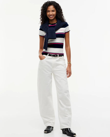 Logo Ribbed Slim T-Shirt - Off White/Stripe