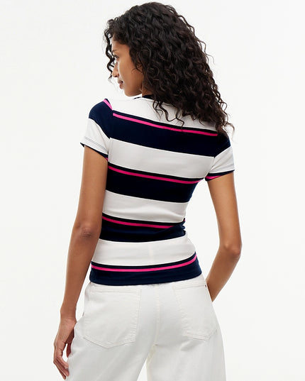 Logo Ribbed Slim T-Shirt - Off White/Stripe