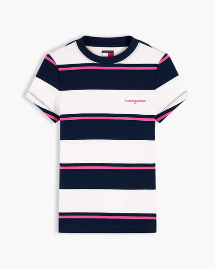 Logo Ribbed Slim T-Shirt - Off White/Stripe