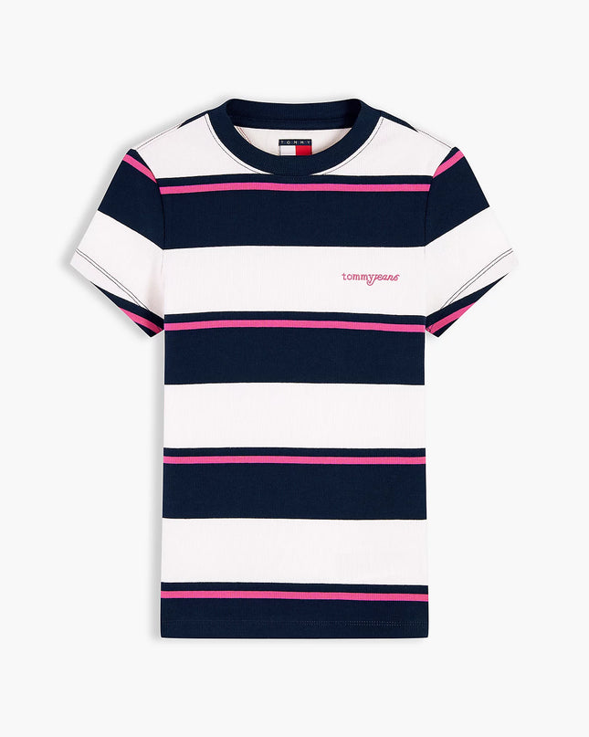 Logo Ribbed Slim T-Shirt - Off White/Stripe