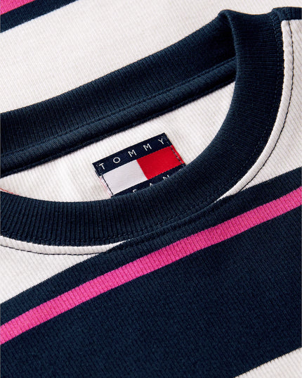 Logo Ribbed Slim T-Shirt - Off White/Stripe