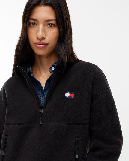 Teddy Badge Quarter Zip Sweatshirt - Black