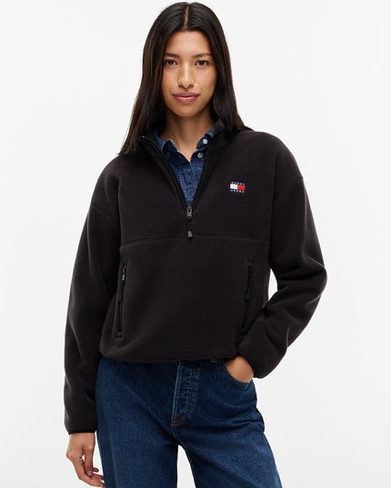 Teddy Badge Quarter Zip Sweatshirt - Black