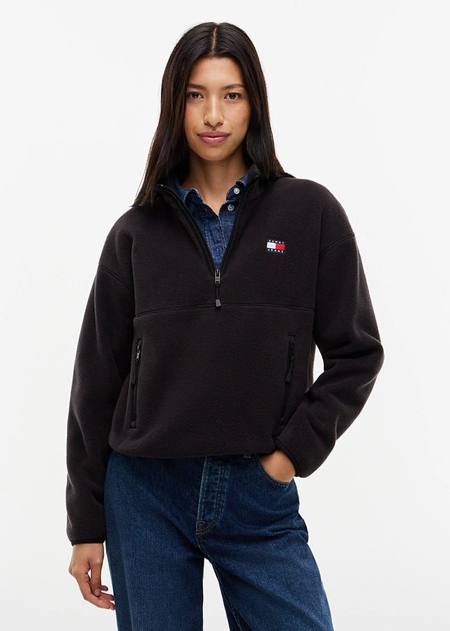 Teddy Badge Quarter Zip Sweatshirt - Black