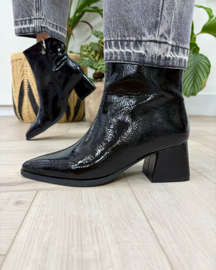 Ladies Patent Ankle Boot - Black