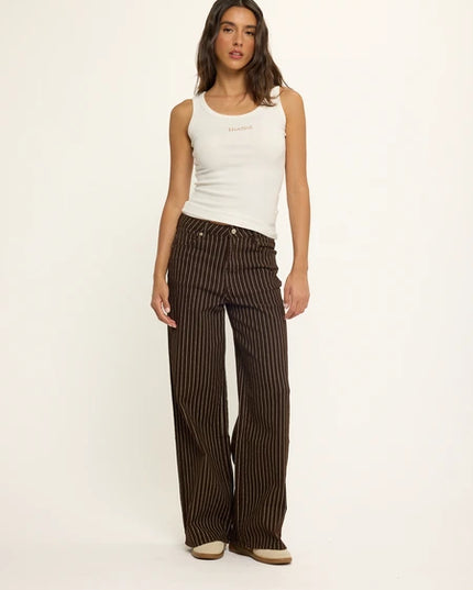 Katya Striped Wide Leg Jean - Chocolate