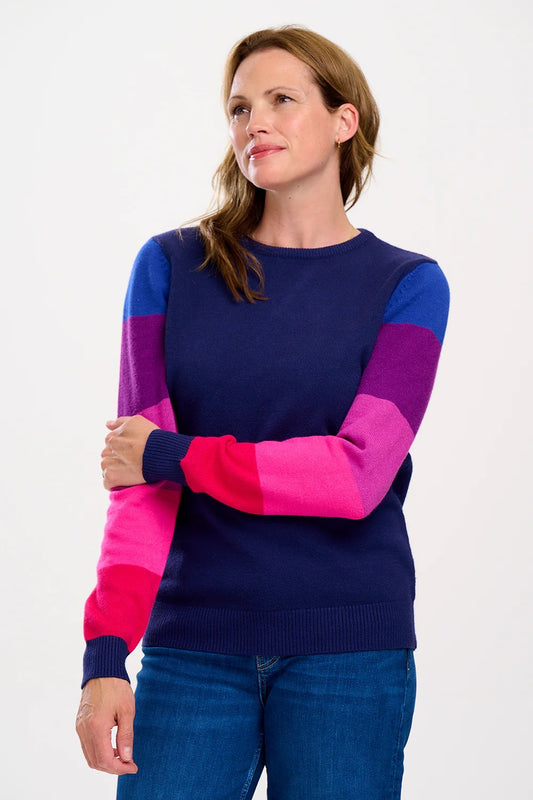 Sugarhill Brighton - Lacie Jumper - Navy, Colour Block Sleeve